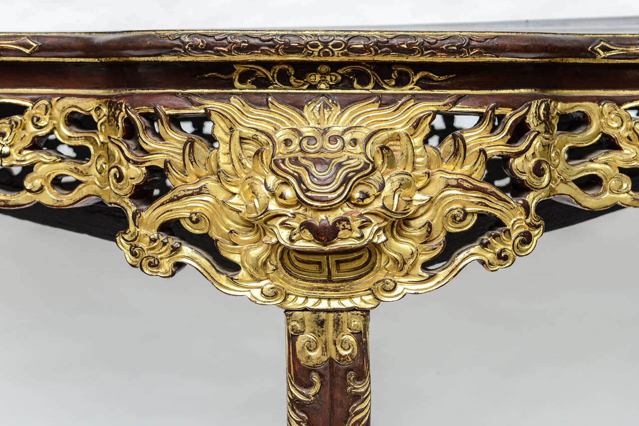 Wood Three-Legged Hand-Carved Chinese Console For Sale