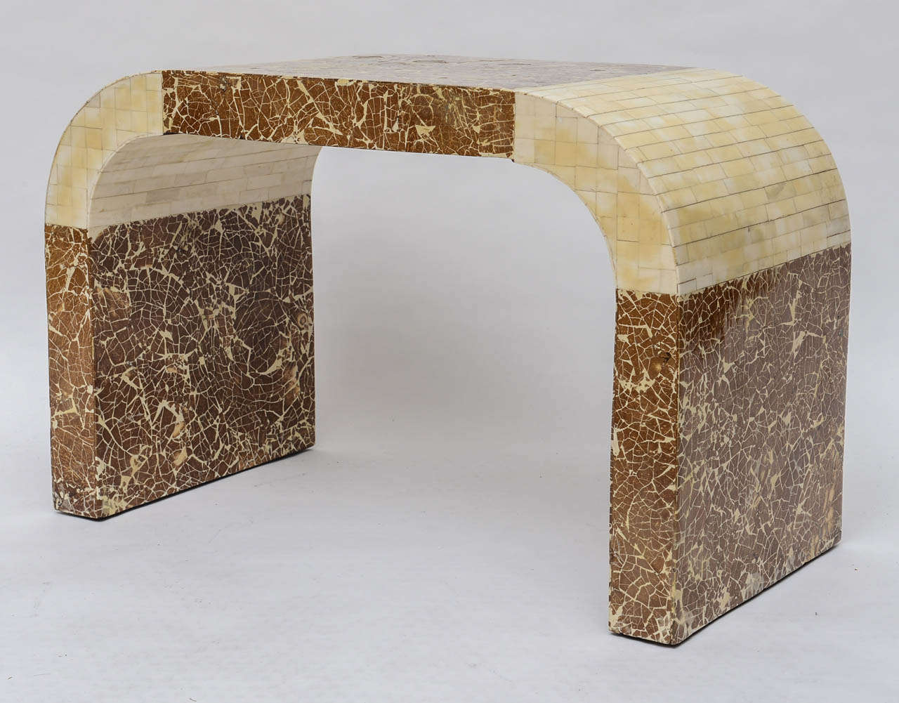 Colombian Mid-Century Modern Coconut and Bone Waterfall Stool Maitland Smith Style For Sale