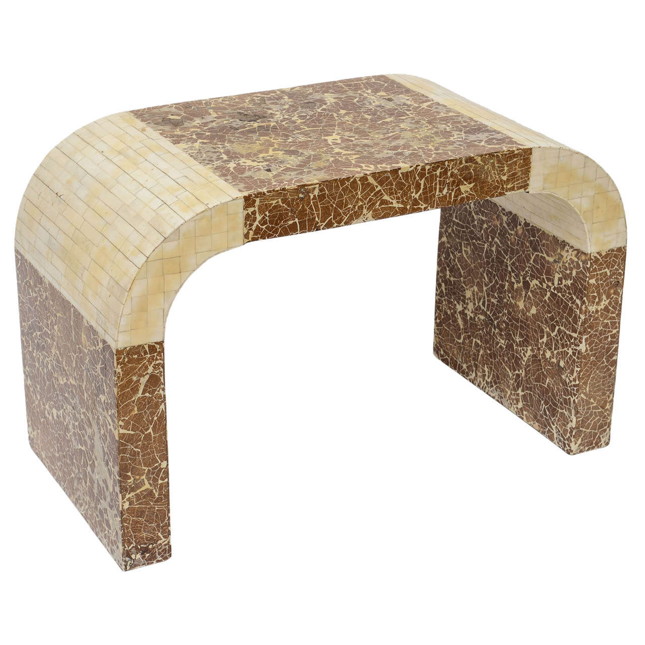Mid-Century Modern Coconut and Bone Waterfall Stool Maitland Smith Style For Sale