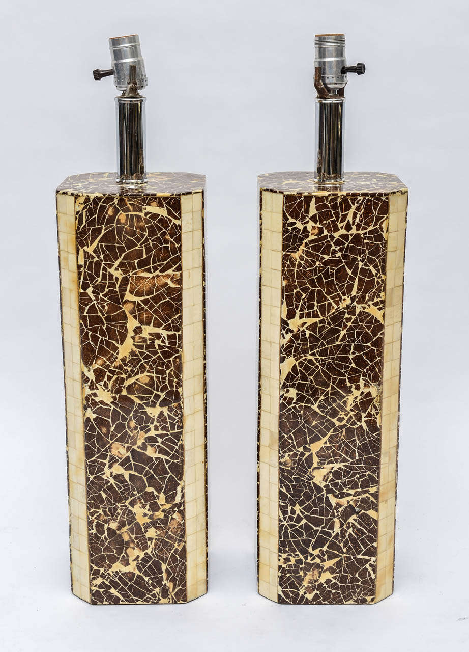 American Pair of Bamboo and Bone Inlaid Table Lamps