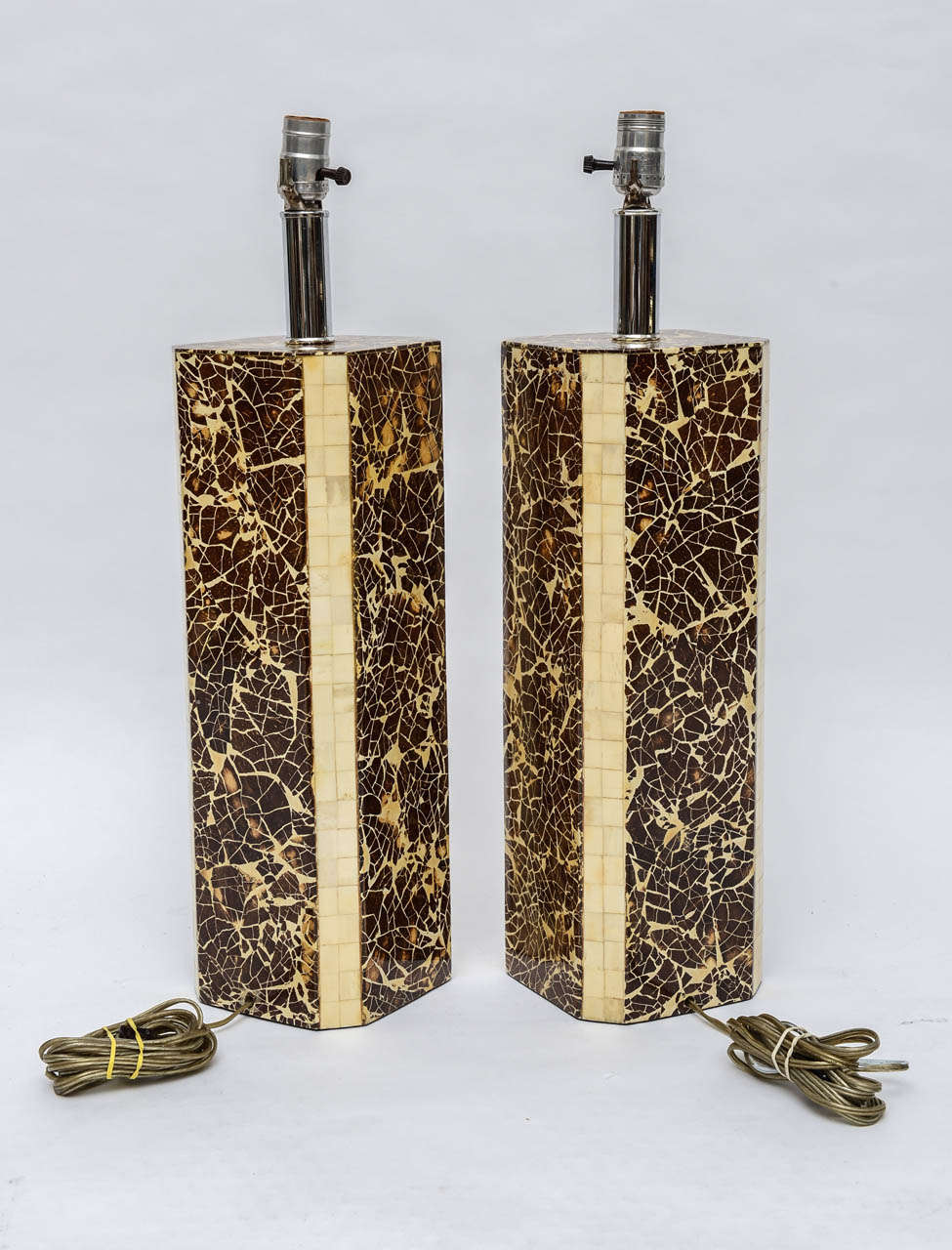 20th Century Pair of Bamboo and Bone Inlaid Table Lamps