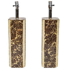 Pair of Bamboo and Bone Inlaid Table Lamps