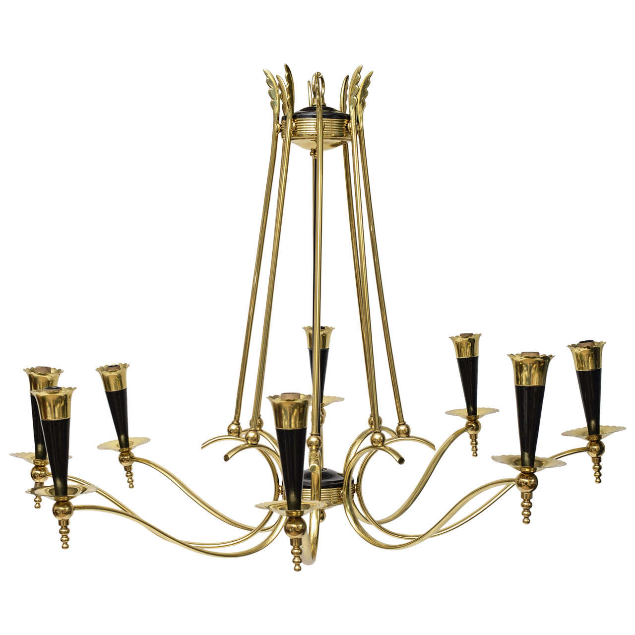 MidCentury Modern Italian Brass Chandelier with Eight Arms For Sale at