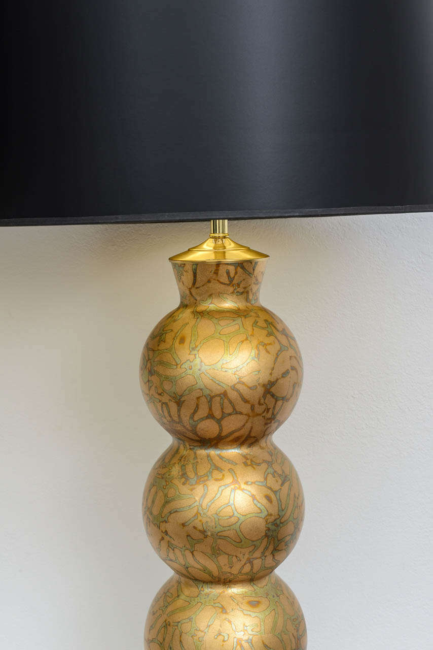 American Monumental Pair of Variegated Gold Leaf Glass Lamps
