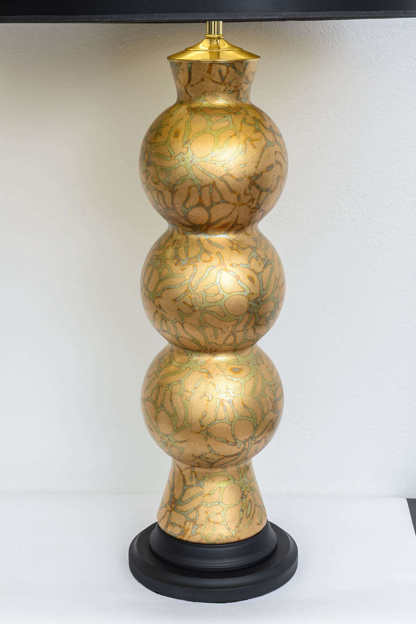 20th Century Monumental Pair of Variegated Gold Leaf Glass Lamps