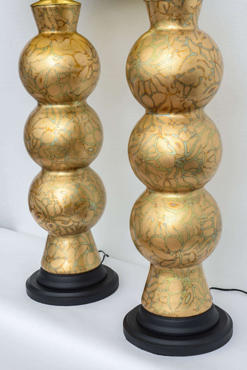 Monumental Pair of Variegated Gold Leaf Glass Lamps 4