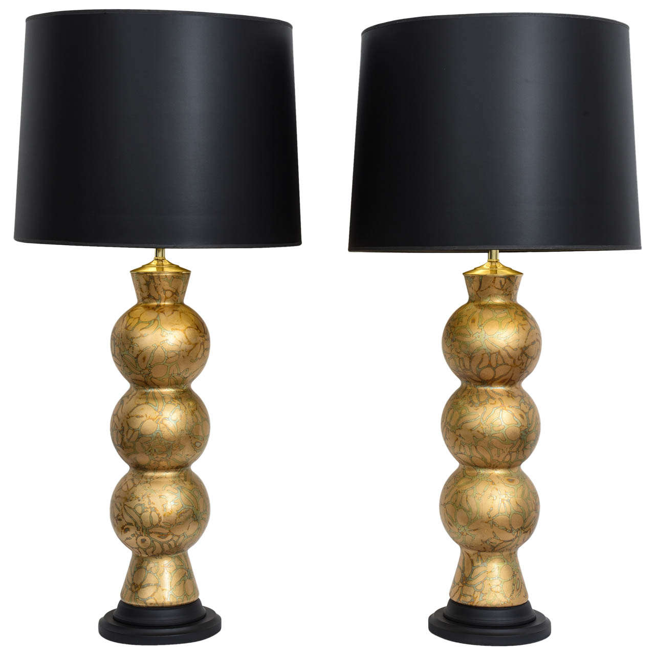 Monumental Pair of Variegated Gold Leaf Glass Lamps