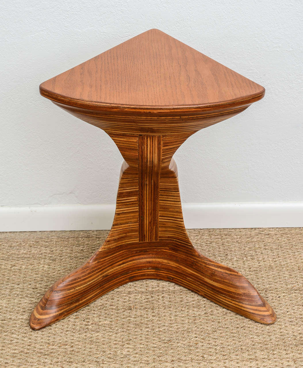 American Sculptural Layered Wood Pedestal Boomerang Table