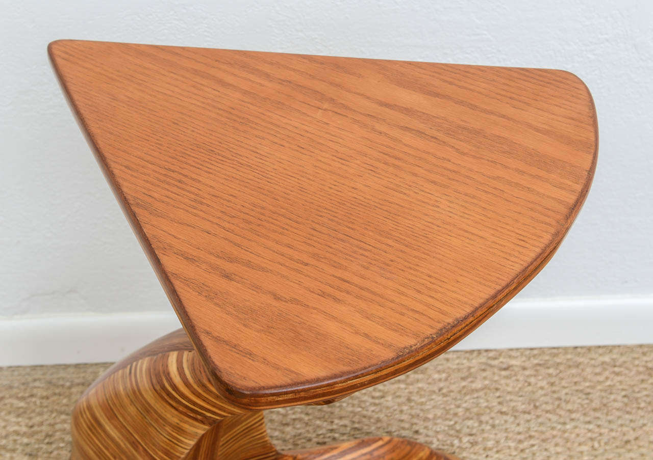 Sculptural Layered Wood Pedestal Boomerang Table 1