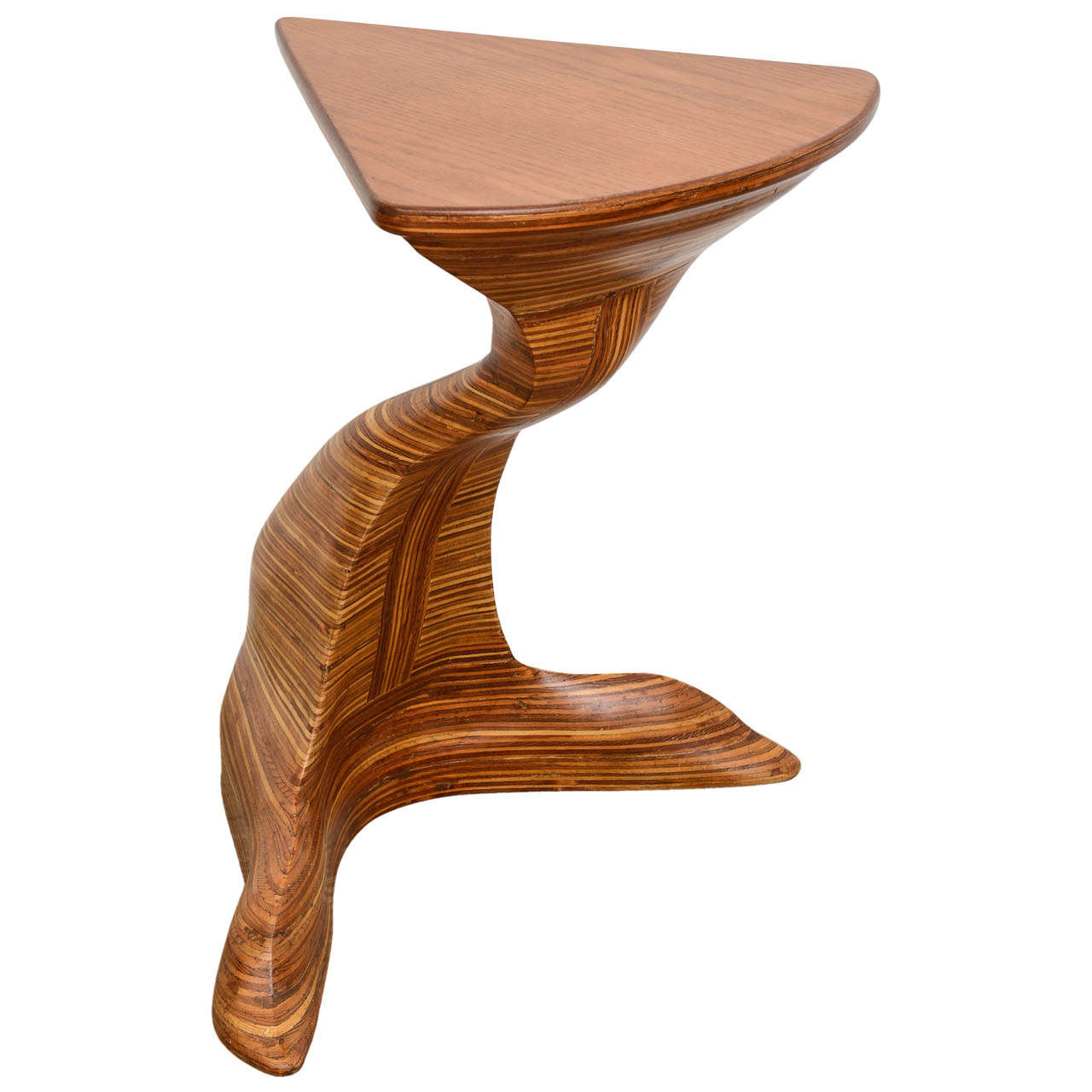 Sculptural Layered Wood Pedestal Boomerang Table