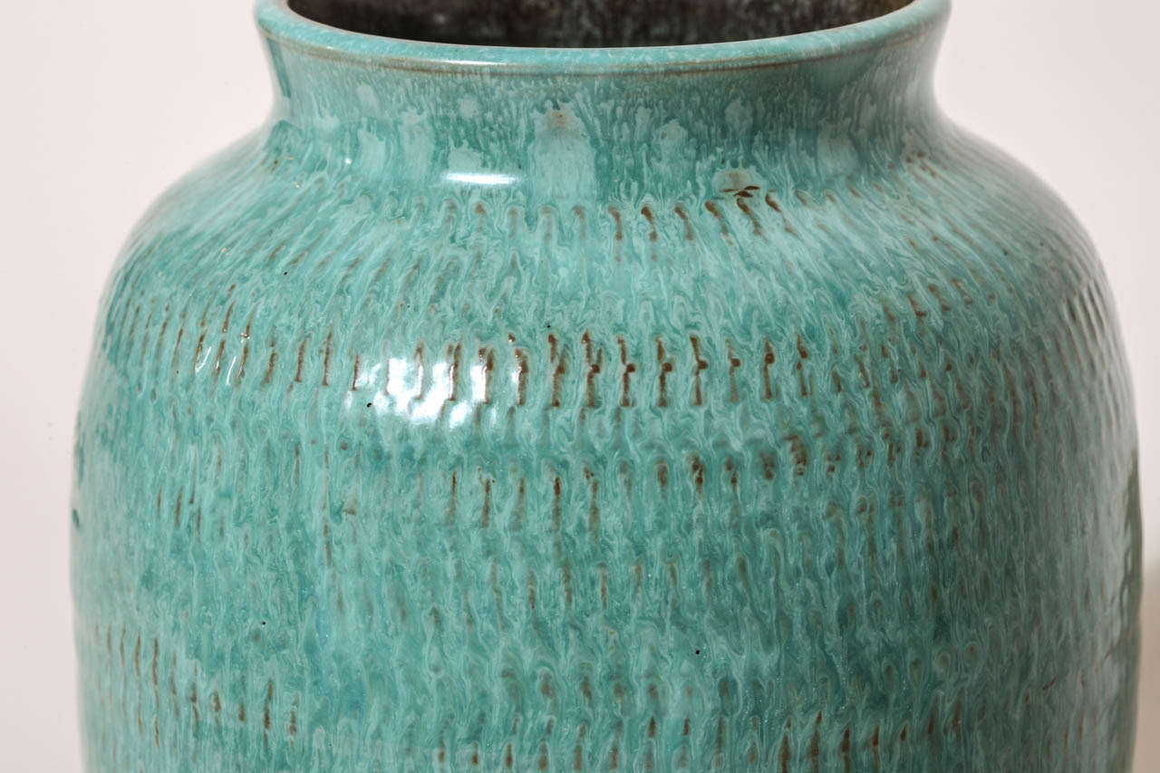 Louis Delachenal French Art Deco Blue or Green 'Turquoise' Stoneware Vase 2