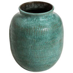 Louis Delachenal French Art Deco Blue or Green 'Turquoise' Stoneware Vase