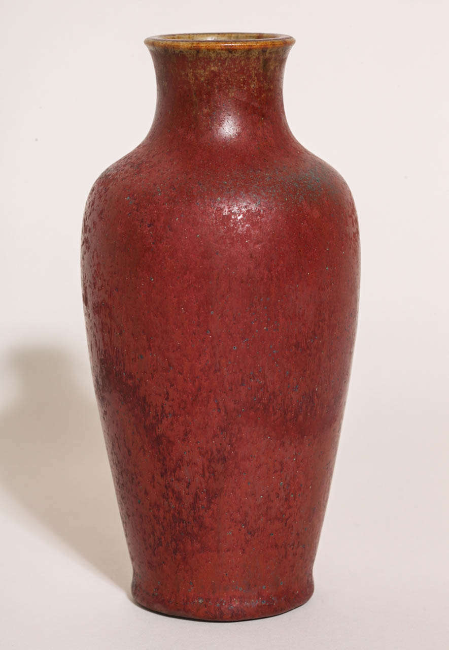 This mottled red vase has a beige lip.
Signed:  EDecoeur/ 66 incised 

*Other Emile Decoeur vases available.