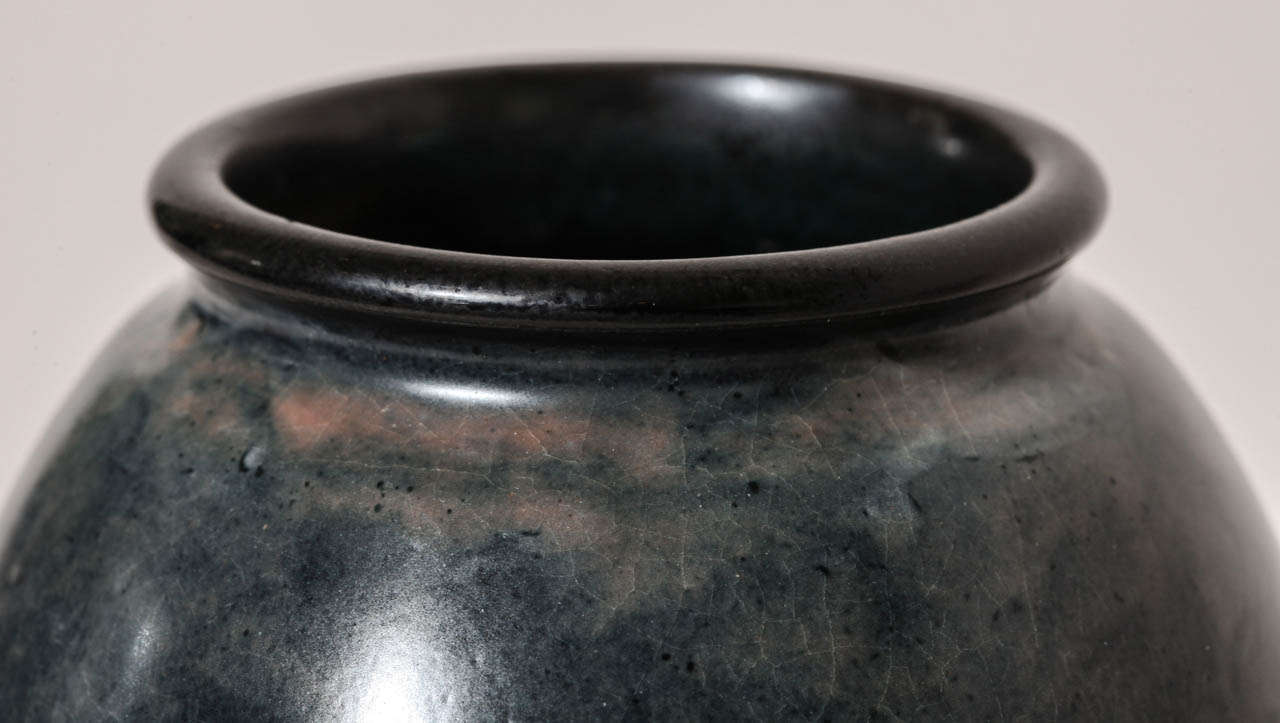 Emile Decoeur French Art Deco Blue Stoneware Vase For Sale 1