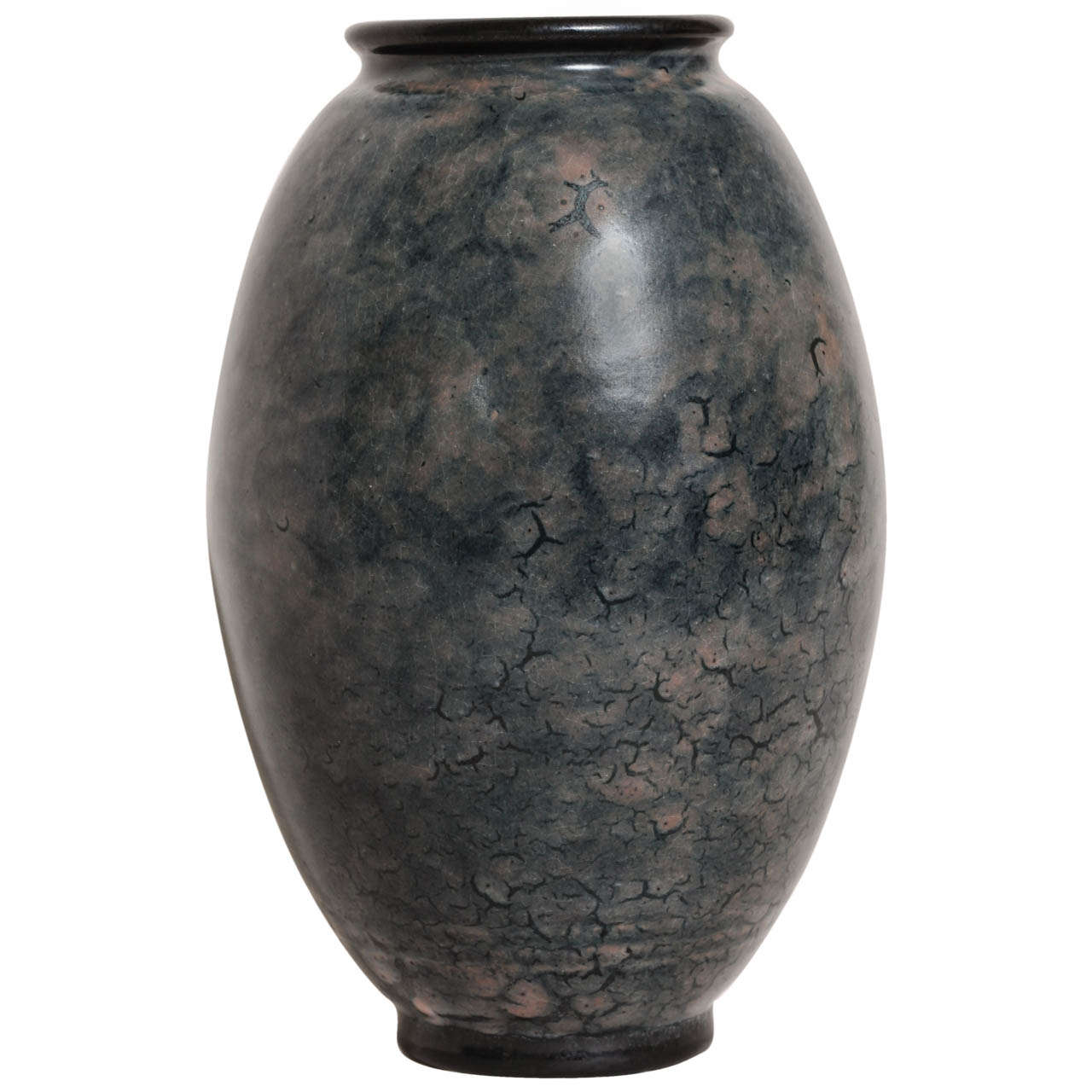 Emile Decoeur French Art Deco Blue Stoneware Vase For Sale