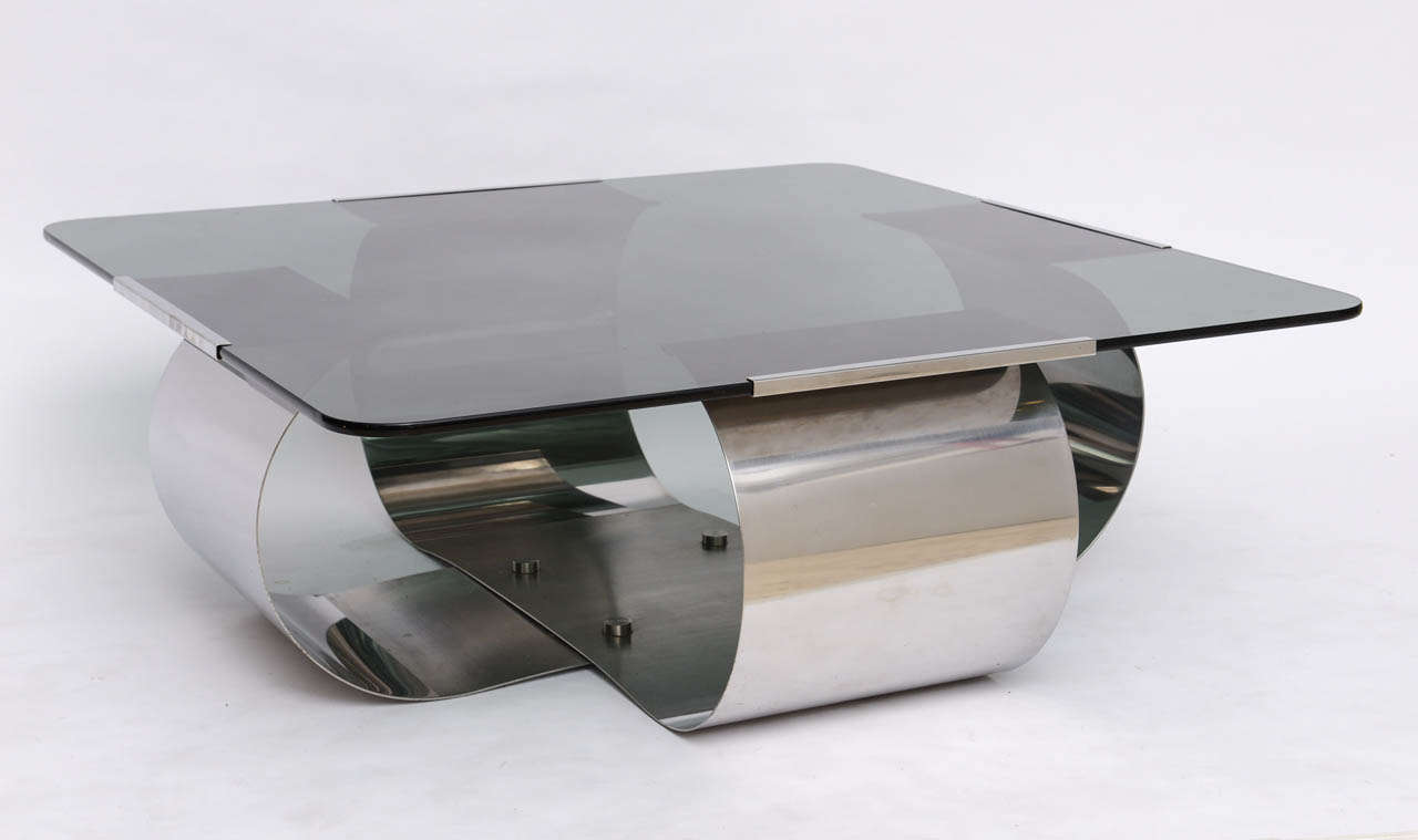 Mid-Century Modern Francois Monnet Polished Steel and Glass Coffee Table