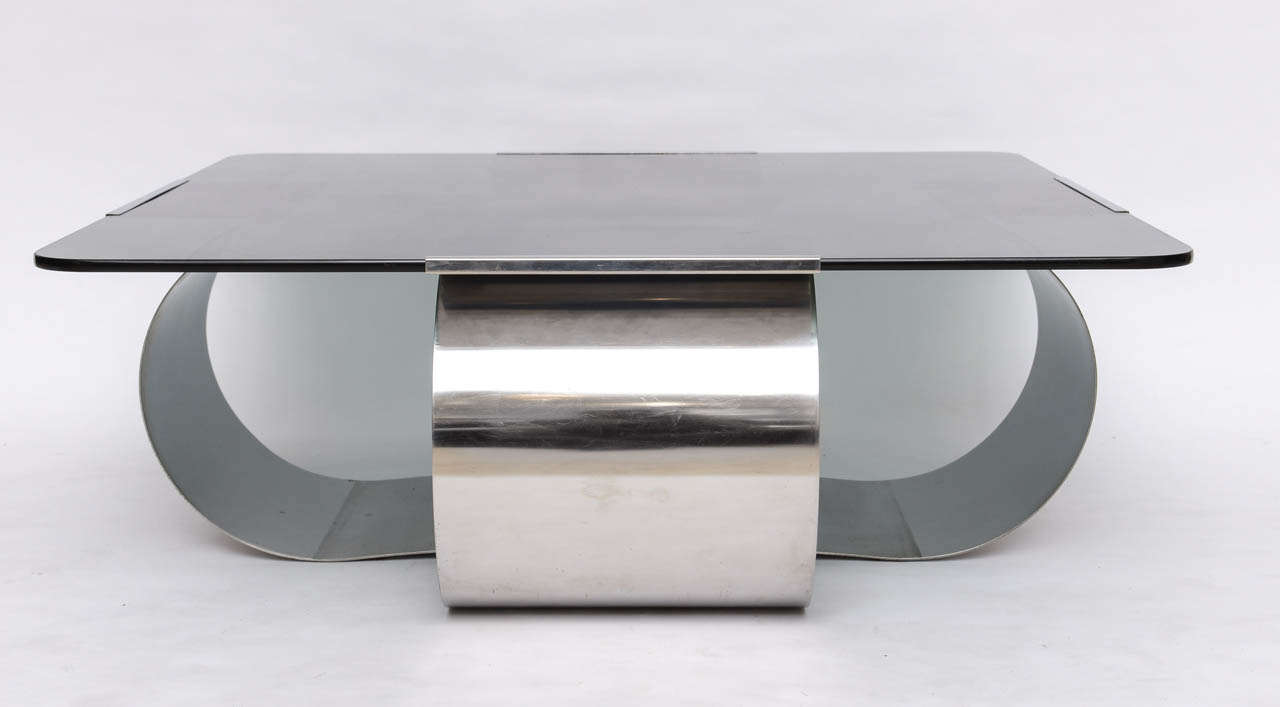 Francois Monnet Polished Steel and Glass Coffee Table In Excellent Condition In North Miami, FL