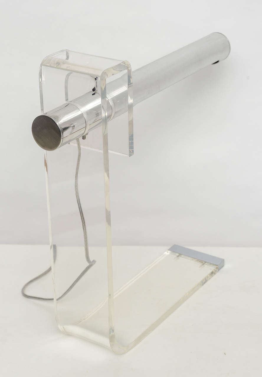 70's Cantilevered Acrylic and Chrome Desk Lamp For Sale at 1stdibs