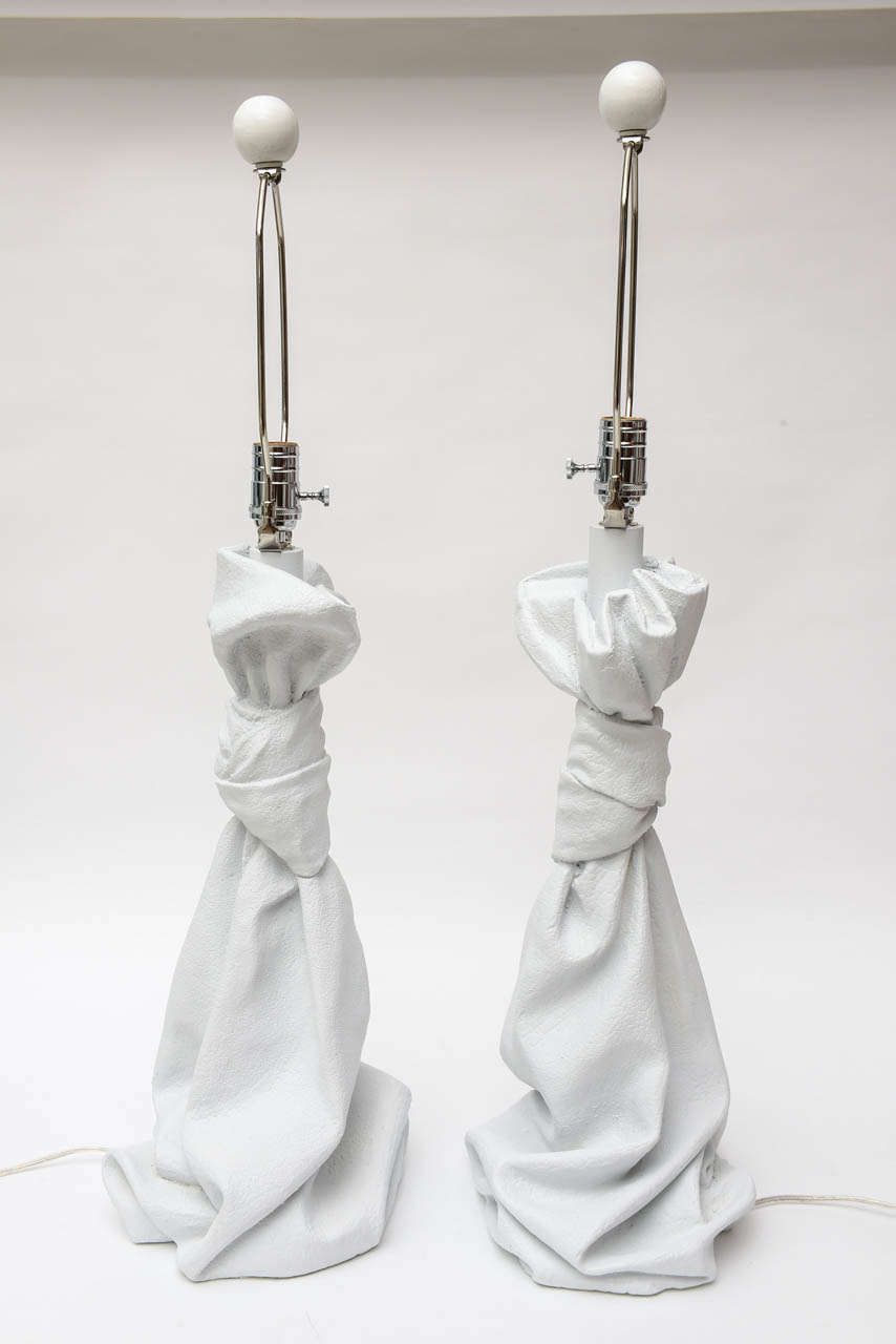 Modern Pair of Knotted Sculptural John Dickinson Style Plaster Lamps