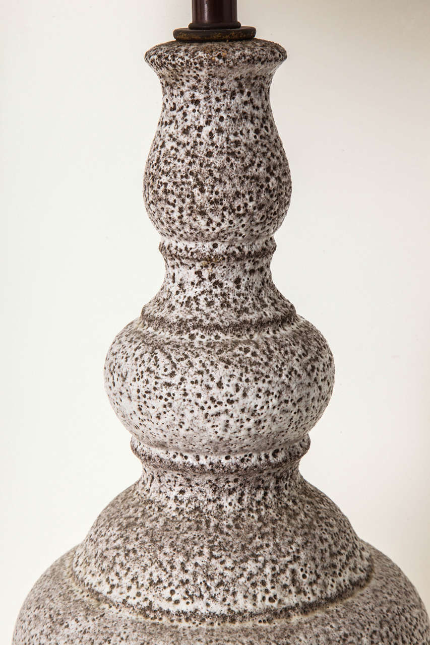 Glazed Mid-20th Century Baluster Form Pottery Lamp