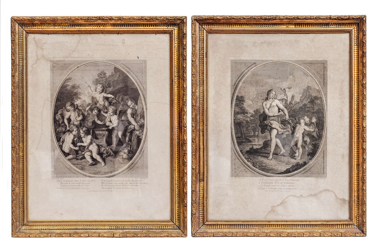 18th century French angels prints with Coeval gilded frames.