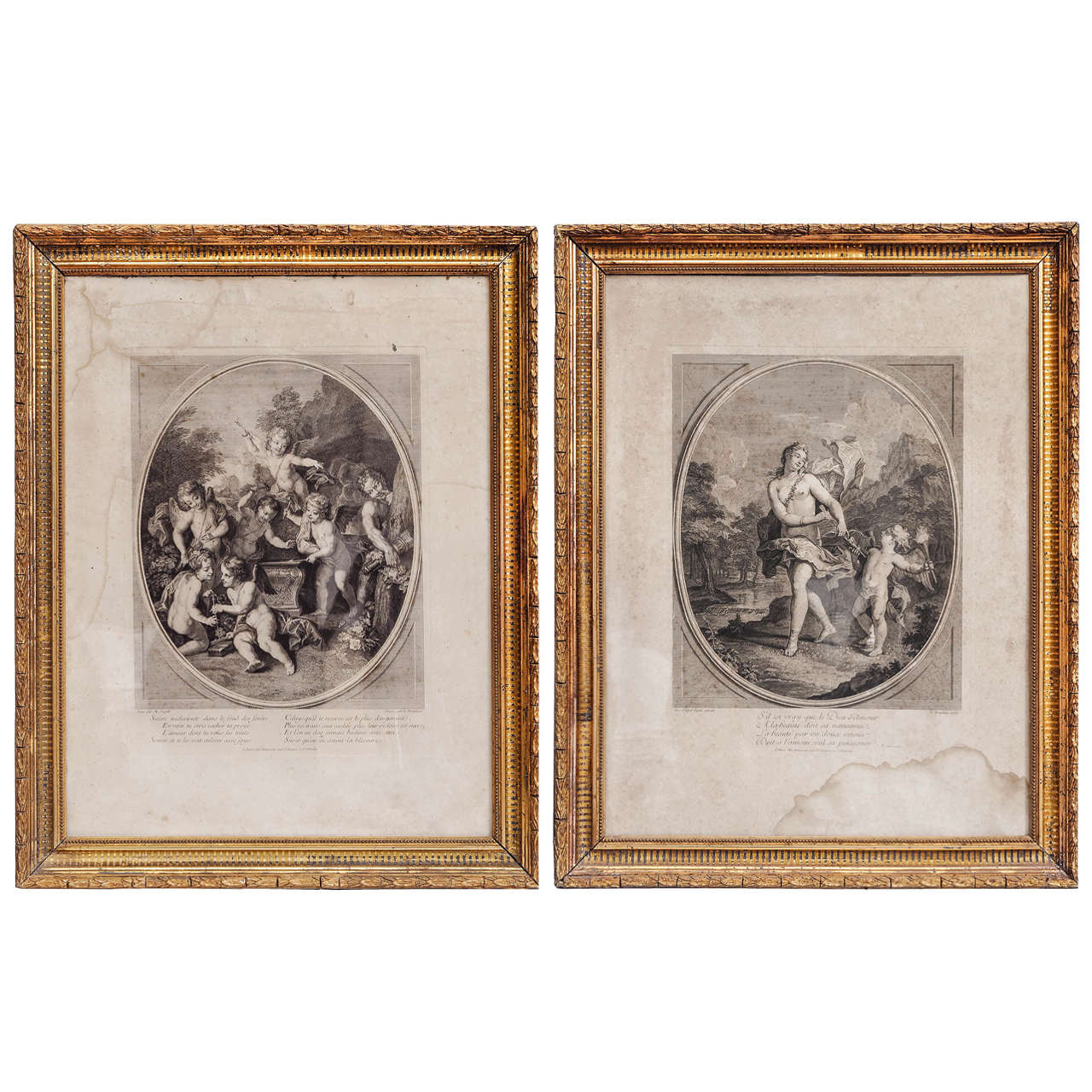 18th Century French Angels Prints with Coeval Gilded Frames For Sale