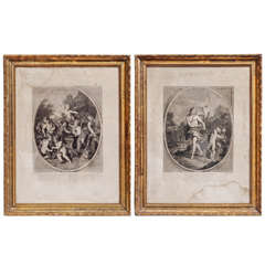 18th Century French Angels Prints with Coeval Gilded Frames