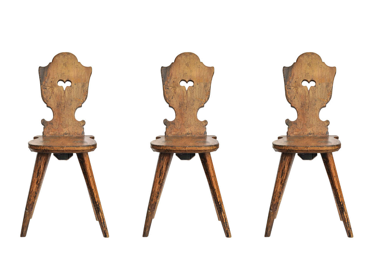17th Century Set of Three Hand-Carved Oak Chairs from Switzerland