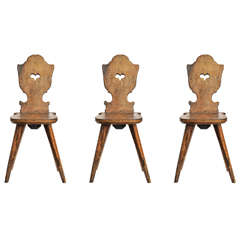 17th Century Set of Three Hand-Carved Oak Chairs from Switzerland