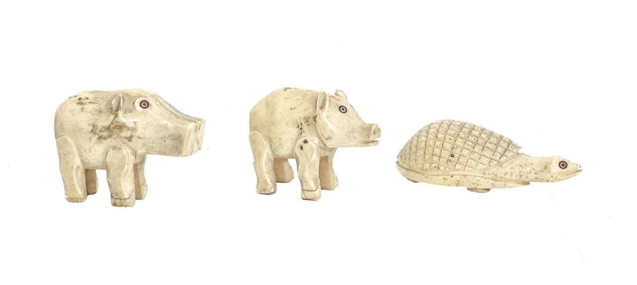 18th Century Three Rare Walrus Bone English Sculptures