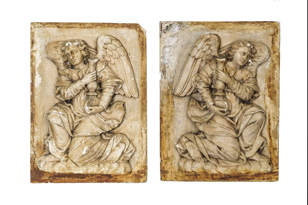 19th Century Pair of Italian Angels Bas-Relief