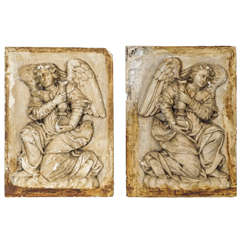 19th Century Pair of Italian Angels Bas-Relief