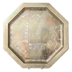 Laurent Llaurensou French Art Deco Large Dinanderie Tray with Silver Inlay