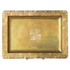 Fernand Grange French Art Deco Brass Dinanderie Tray with Silver Inlays