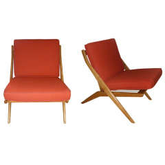 Royal Dux Sweden/Arm Chairs Newly Recovered In Orange Material