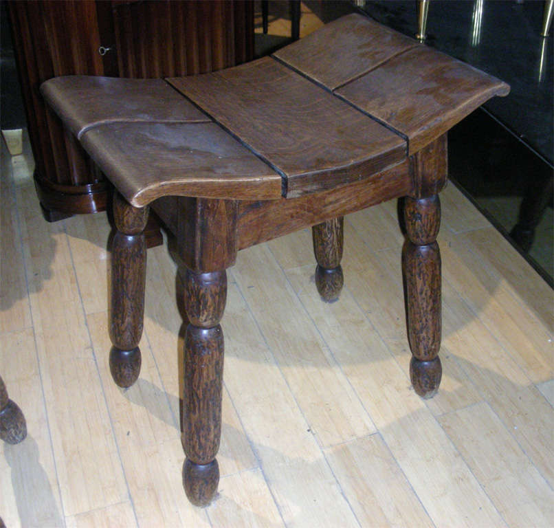 French CHARLES DUDOUYT rare pair of stool in oak