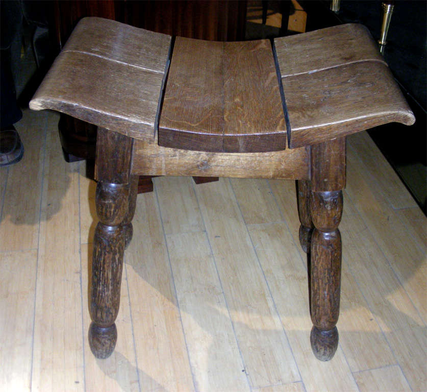 Mid-20th Century CHARLES DUDOUYT rare pair of stool in oak