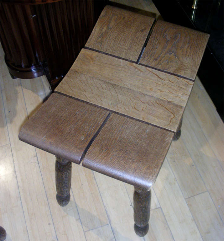 Oak CHARLES DUDOUYT rare pair of stool in oak
