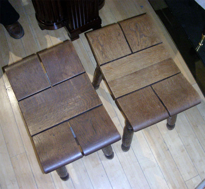 CHARLES DUDOUYT rare pair of stool in oak 1