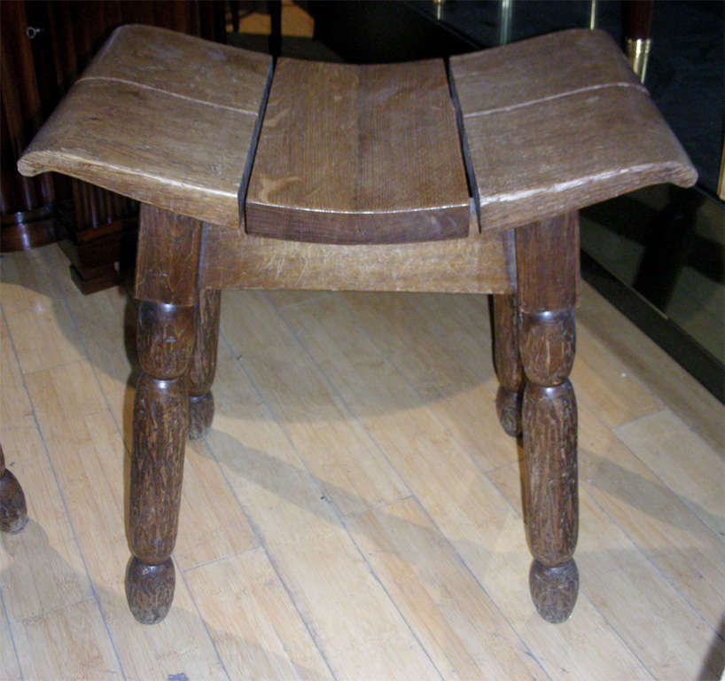 CHARLES DUDOUYT rare pair of stool in oak 3