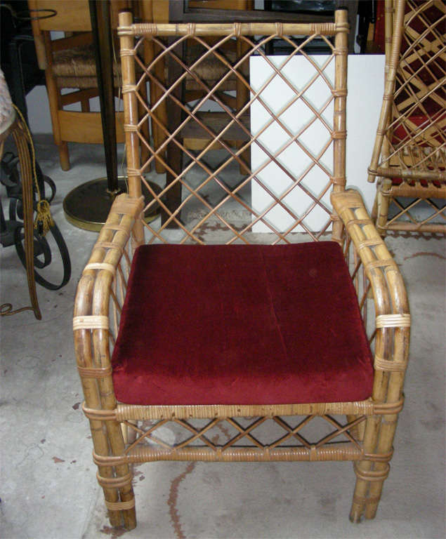 French Louis Sognot Pair of Rattan Armchair with Good Condition Rattan