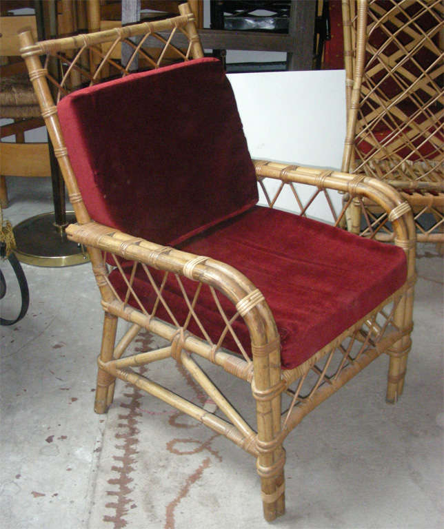 Louis Sognot Pair of Rattan Armchair with Good Condition Rattan 1