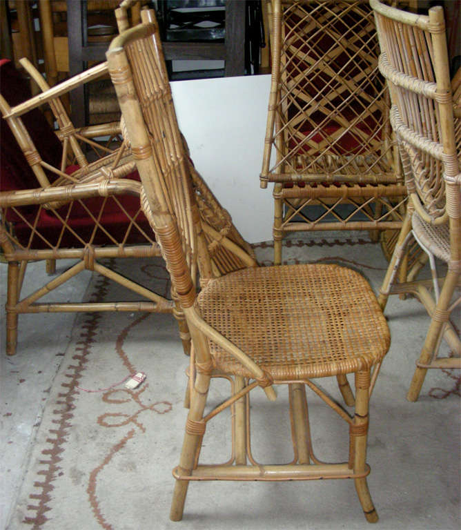 French Riviera Set of Two Armchairs and Four Chairs in Rattan In Good Condition For Sale In Paris, ile de france