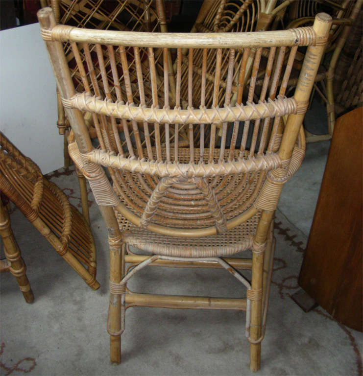 French Riviera Set of Two Armchairs and Four Chairs in Rattan For Sale 3