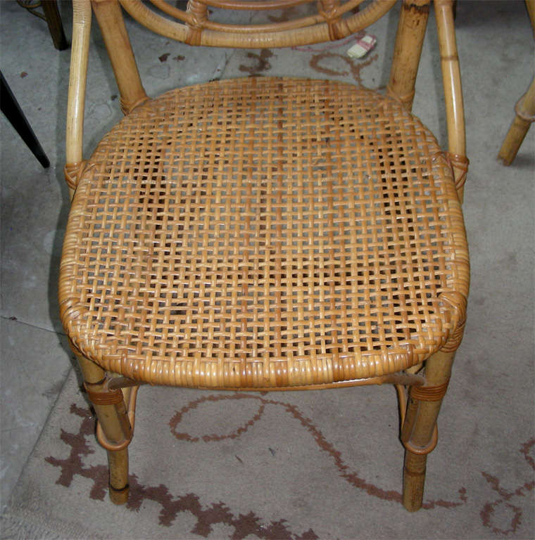 French Riviera Set of Two Armchairs and Four Chairs in Rattan For Sale 4