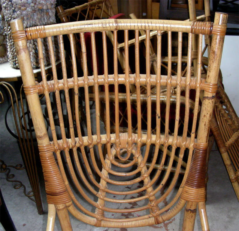 French Riviera Set of Two Armchairs and Four Chairs in Rattan For Sale 5