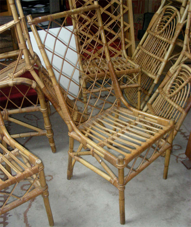 French Louis Sognot Pair of Rattan Chair in Good Rattan Condition For Sale