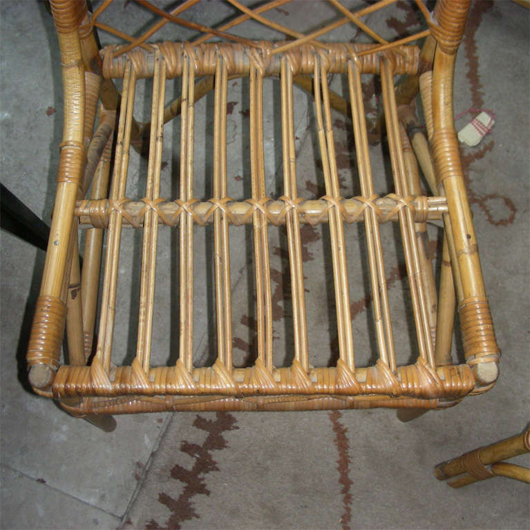 Louis Sognot Pair of Rattan Chair in Good Rattan Condition For Sale 1