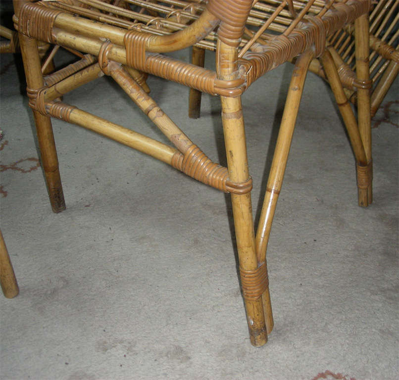 Louis Sognot Pair of Rattan Chair in Good Rattan Condition For Sale 3