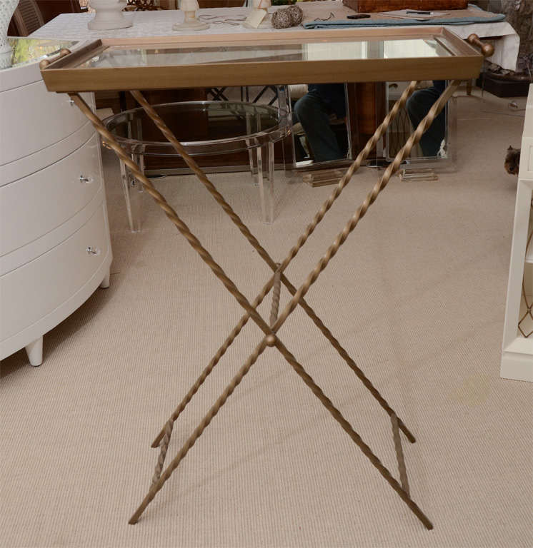 Beveled Glass Bar Tray with Gilt Metal Base